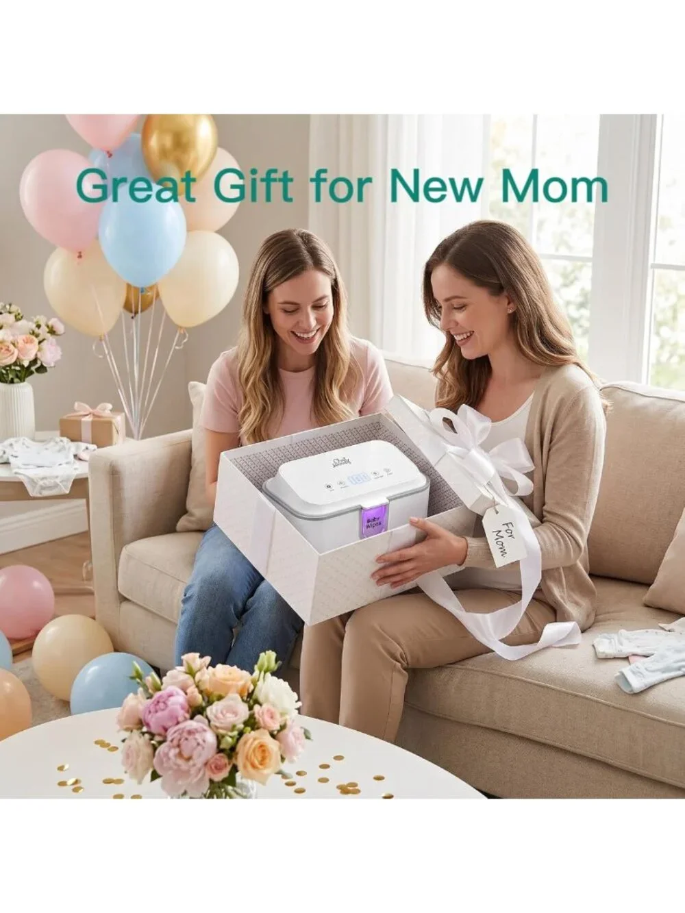 UV Sanitizing Wipe Warmer - Large Capacity, 3 Temp Settings, Night Light & Quiet